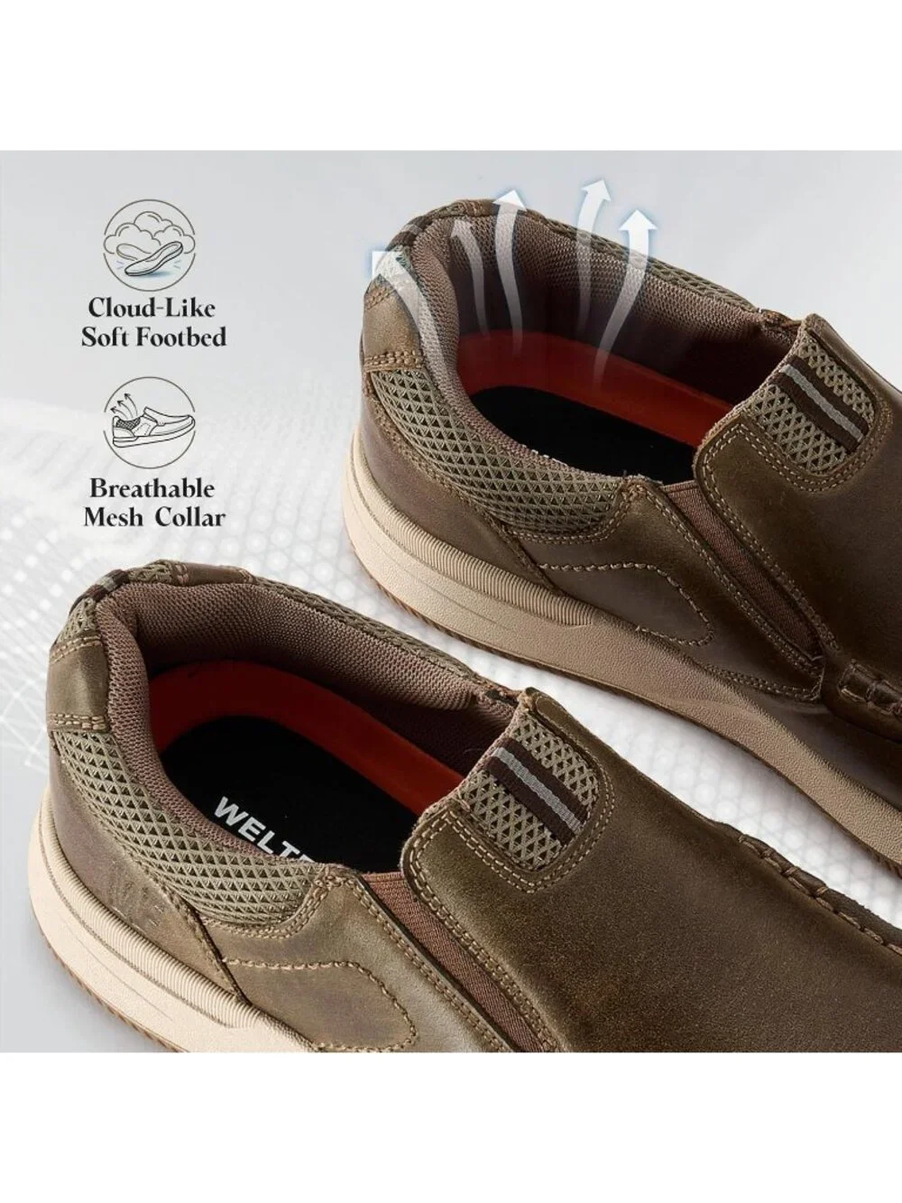 Men's Brown Slip On Leather Loafers Shoes Breathable Mesh Casual Moc